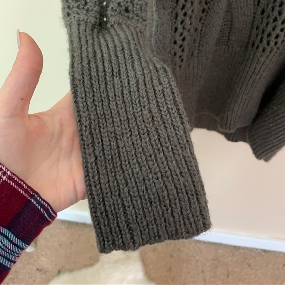 [Kimchi Blue] Dark Brown V-neck Open Knit Mohair Long Sleeve Tunic Sweater - Picture 3 of 9